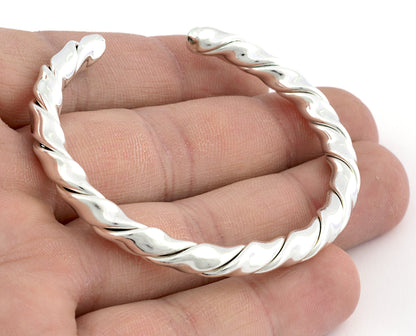 Braid Open Bangle Bracelet Base, Shiny silver plated copper (54mm Size ) 3130