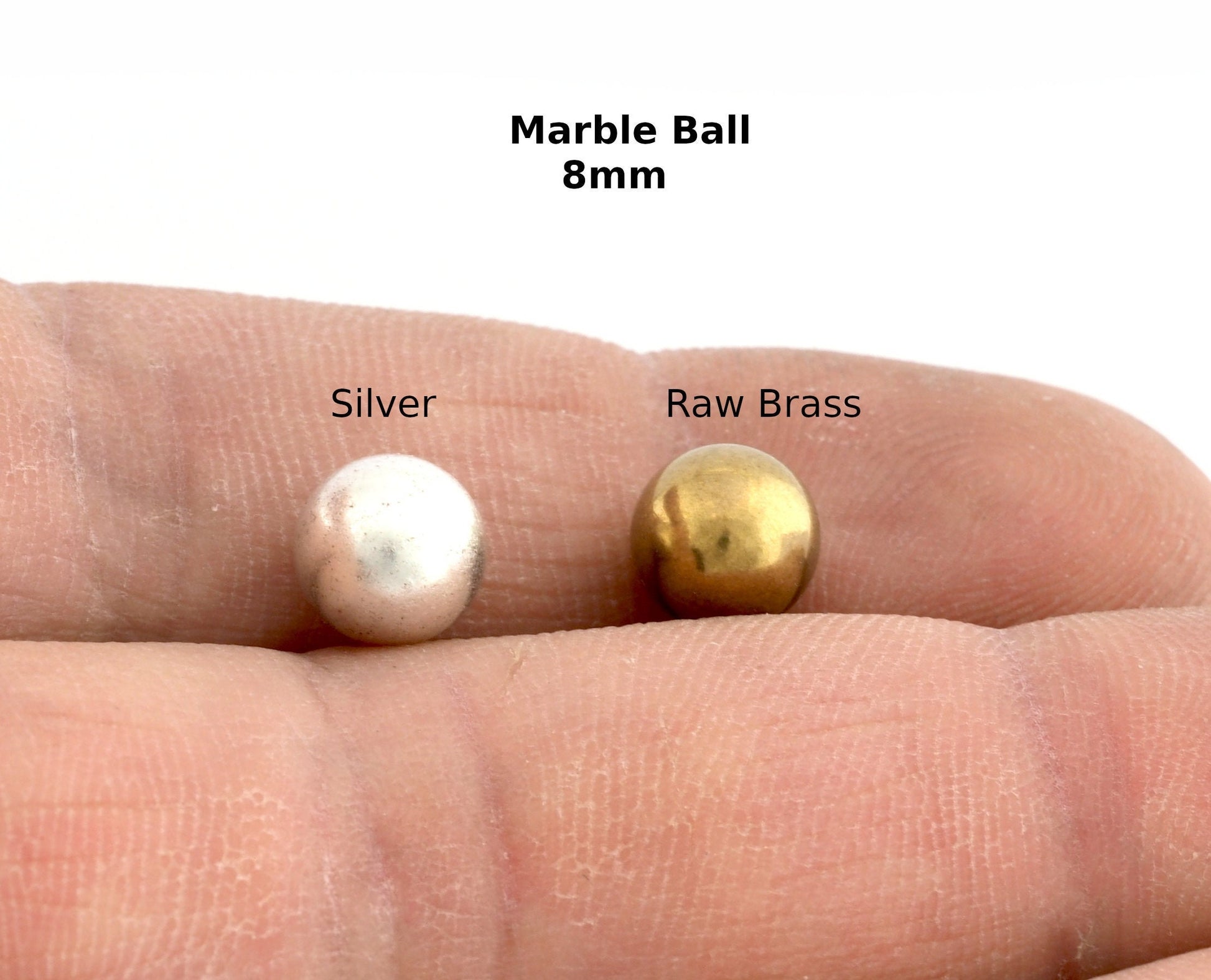 Marble Ball brass spacer 8mm solid findings Silver plated or Raw Brass 5336