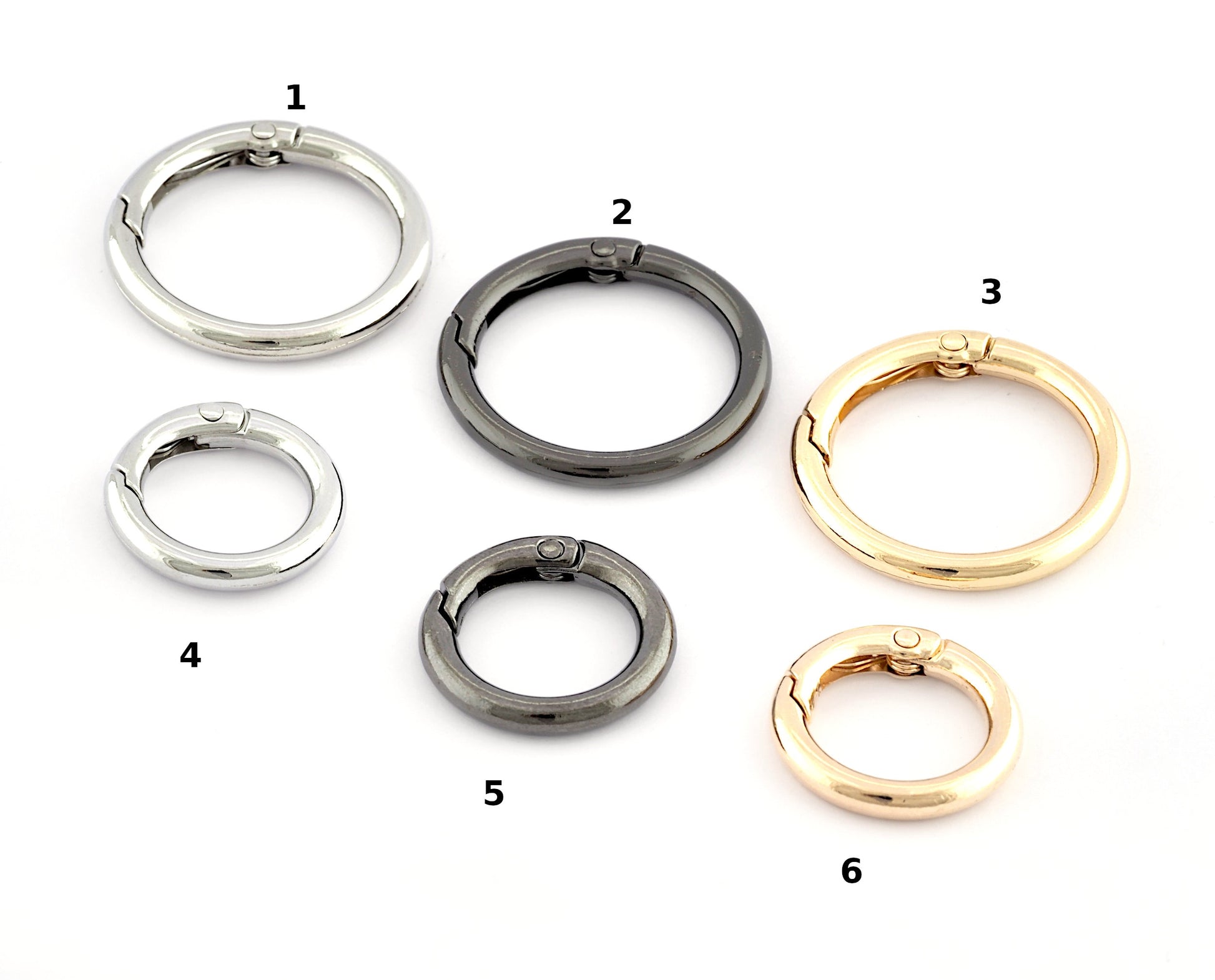 Round O Spring Ring Connector Findings, clasp 1 Silver , 2 Gunmetal, 3 Goldtone, 4 Silver Small 5 Gunmetal Small, 6 Goldtone Small 3126