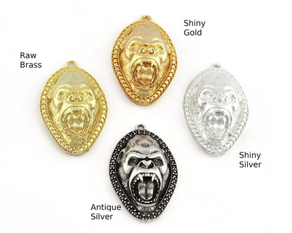 Gorilla Charms Pendant Raw Brass - Antique Silver - Shiny silver - Shiny gold 35x22mm 3910