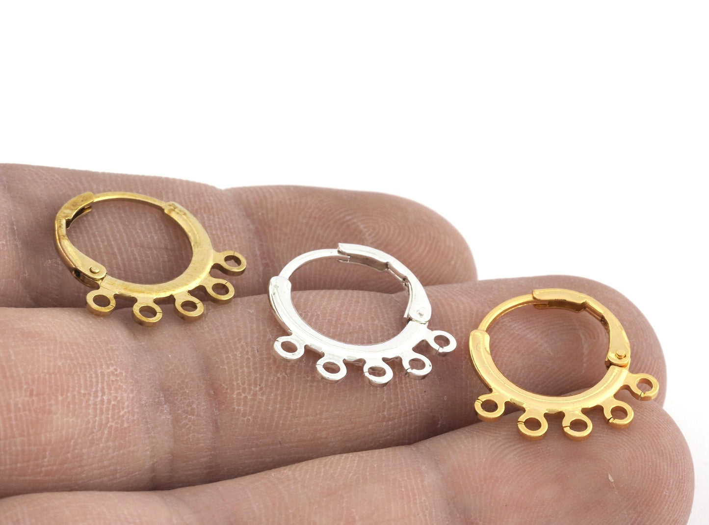 Dangle Earring making hoops lever back connector findings Brass Multi hole 18mm with 5 loop 3822