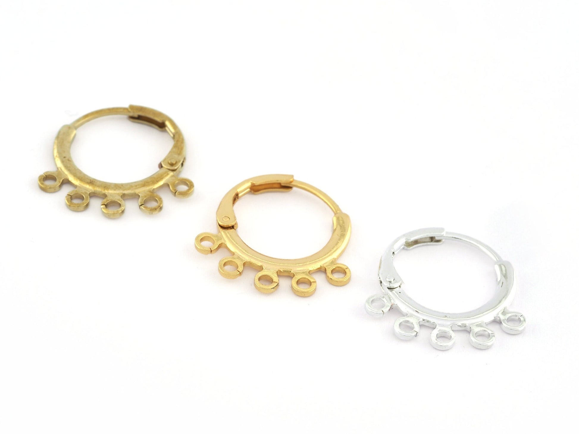 Dangle Earring making hoops lever back connector findings Brass Multi hole 18mm with 5 loop 3822