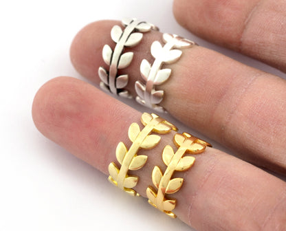 Leaf Wreath Ring Adjustable Raw brass, Shiny Silver, Antique silver, Shiny gold (18mm 8US inner size) 3909