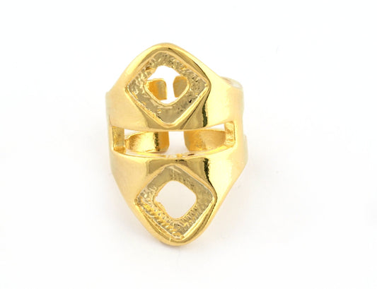 Ethnic Ring Adjustable Bezel - Shiny gold plated brass (17mm 6.5US inner size - Adjustable ) OZ3382