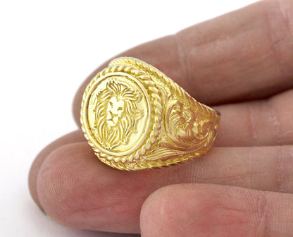 Lion Ring Raw Brass - Antique Silver - Shiny Silver Plated (9US - 12US inner size Adjustable ) 3048