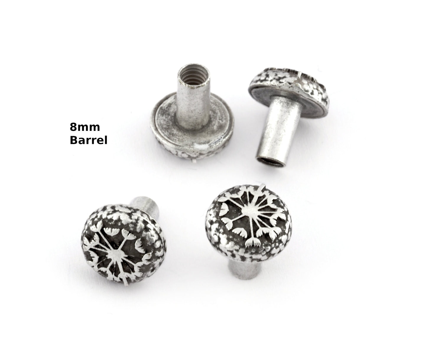 Dandelion Devil Feather Flower screw rivets, chicago screw / concho screw, (10mm Head) Antique silver brass studs, 1/8" bolt CSC5 CSC8 R73