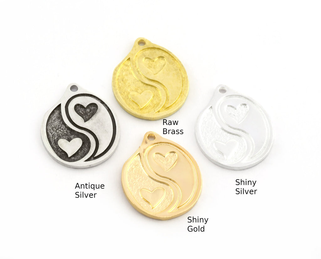 Hearts Charms Pendant Raw Brass - Antique Silver - Shiny silver - Shiny gold 26x21mm 3128