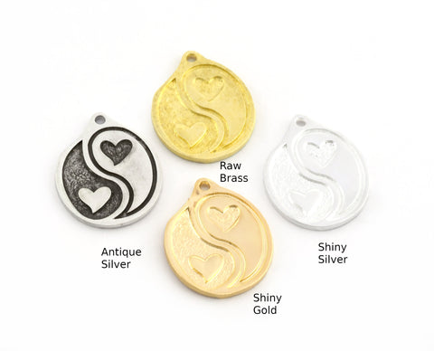 Hearts Charms Pendant Raw Brass - Antique Silver - Shiny silver - Shiny gold 26x21mm 3128