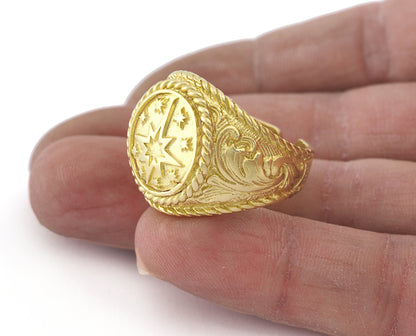 North Star Ring Raw Brass (9US - 12US inner size Adjustable ) 3204