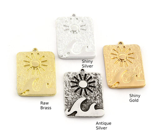 Sun, Wave Summer Charms Pendant Raw Brass - Antique Silver - Shiny silver - Shiny gold 28x20mm 2919