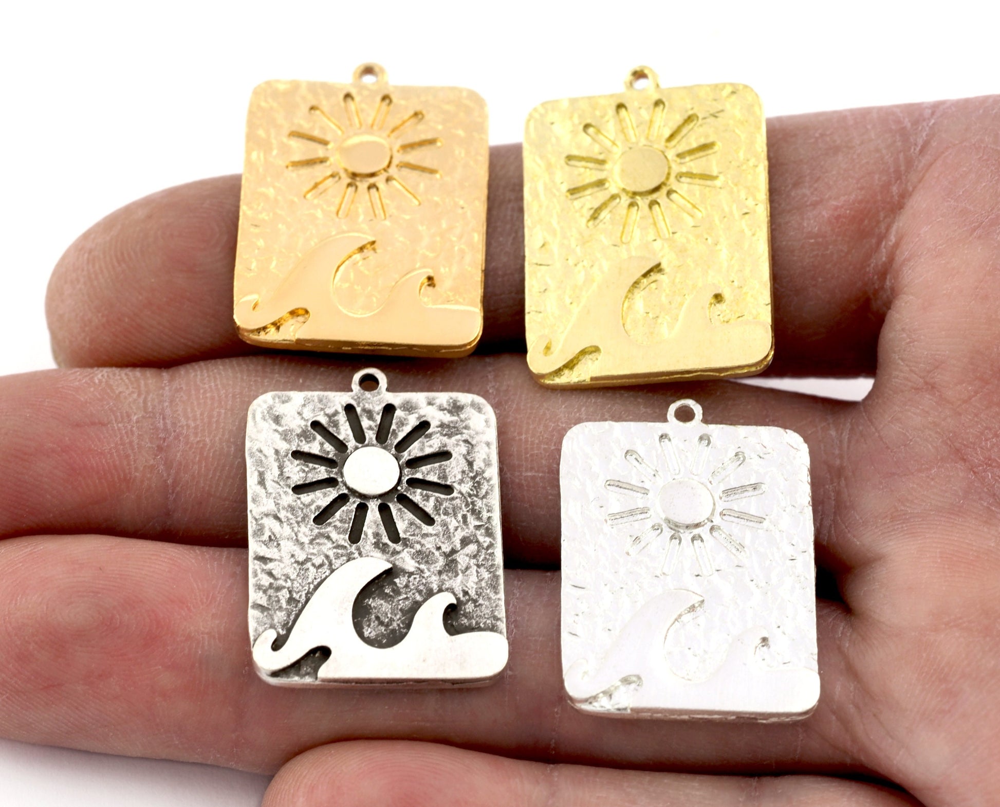 Sun, Wave Summer Charms Pendant Raw Brass - Antique Silver - Shiny silver - Shiny gold 28x20mm 2919