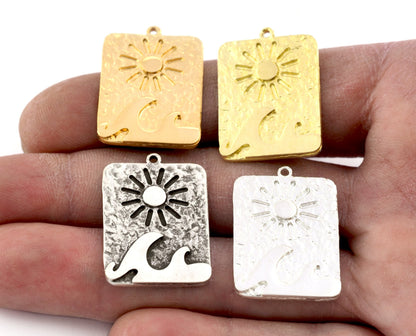 Sun, Wave Summer Charms Pendant Raw Brass - Antique Silver - Shiny silver - Shiny gold 28x20mm 2919