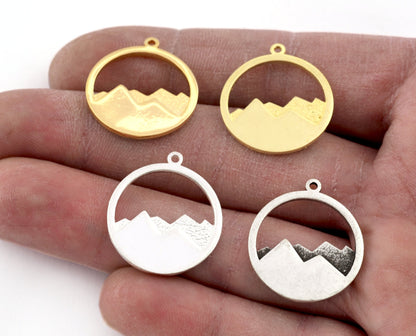 Mountain Earth Element Charms Pendant - Raw Brass - Antique Silver - Shiny silver - Shiny gold 24x21mm 3047