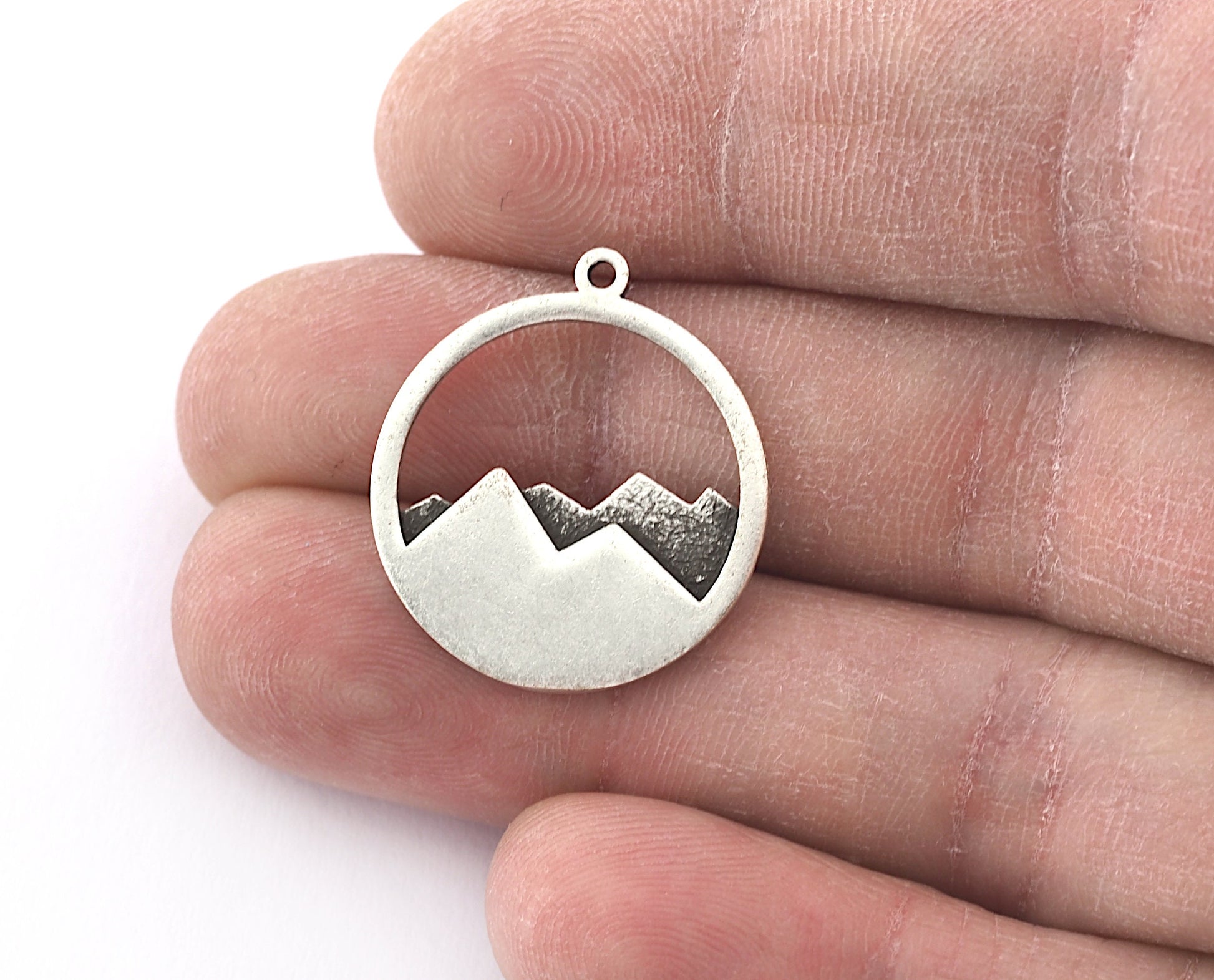 Mountain Earth Element Charms Pendant - Raw Brass - Antique Silver - Shiny silver - Shiny gold 24x21mm 3047