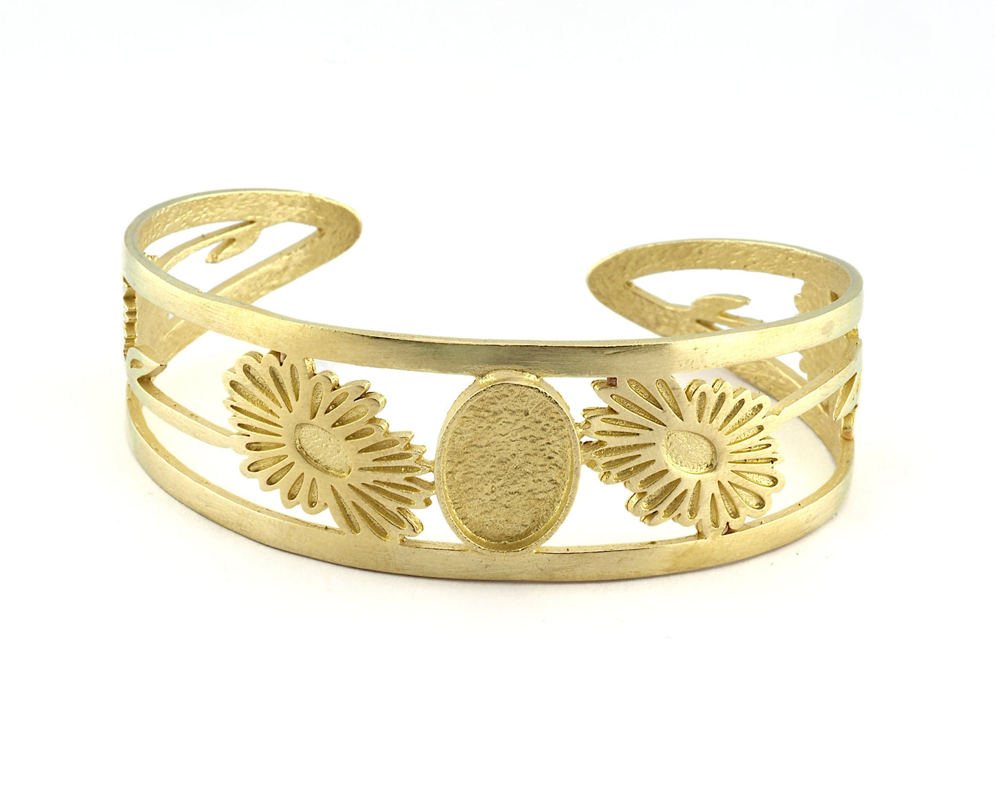 Oval Blank Flower Bracelet Monthly Flower (April Daisy) Base Setting Blank Bezel Raw brass (10x14mm Blank ) 2874