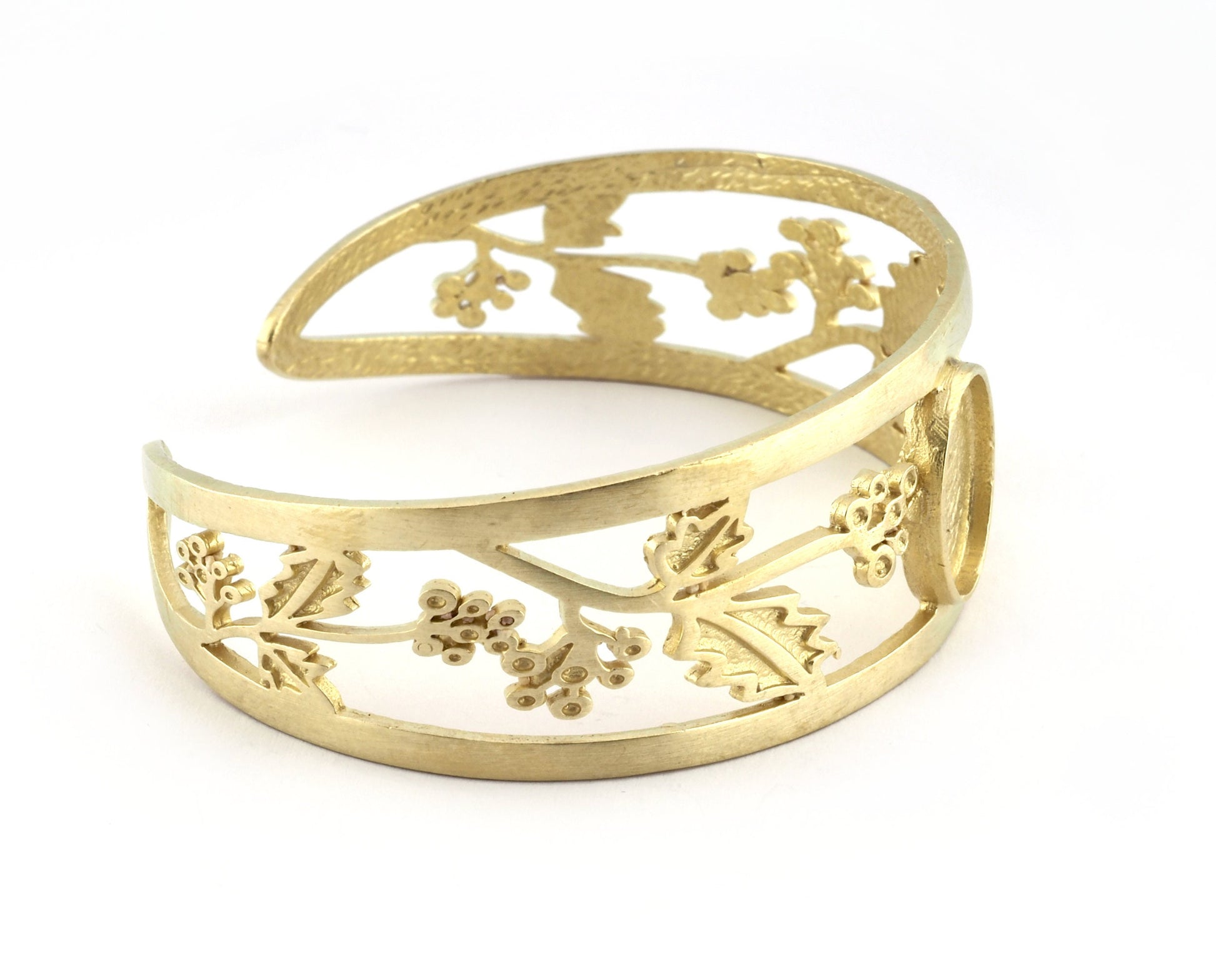 Oval Blank Flower Bracelet Monthly Flower (December Holly) Base Setting Blank Bezel Raw brass (10x14mm Blank ) 3646