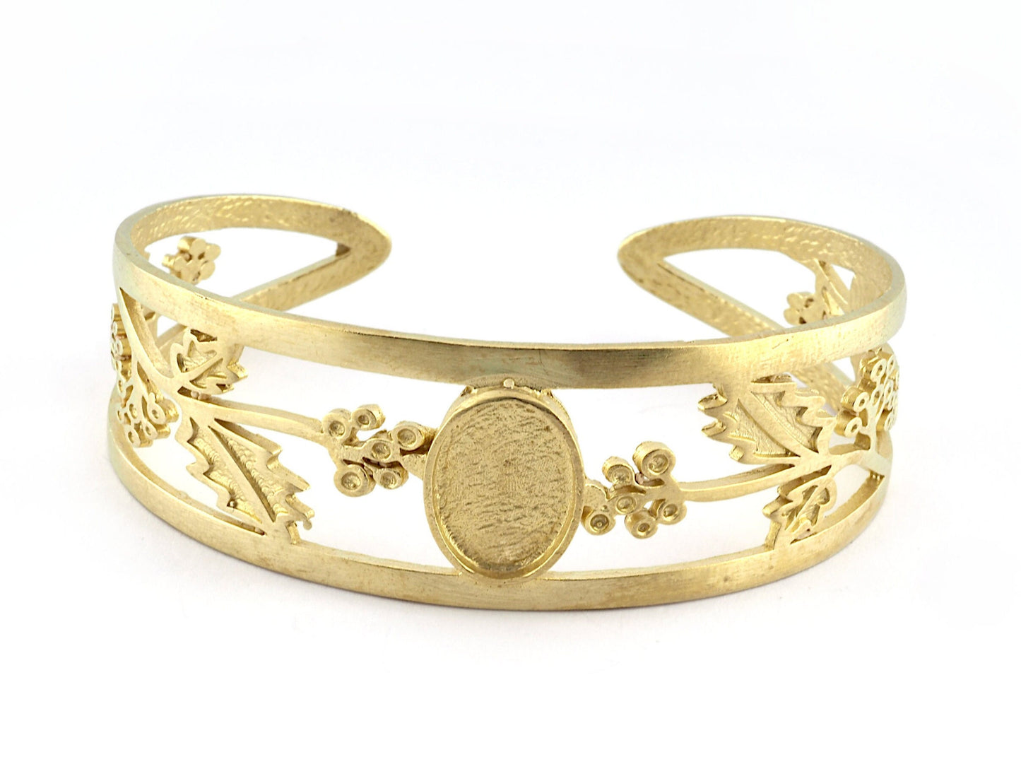 Oval Blank Flower Bracelet Monthly Flower (December Holly) Base Setting Blank Bezel Raw brass (10x14mm Blank ) 3646