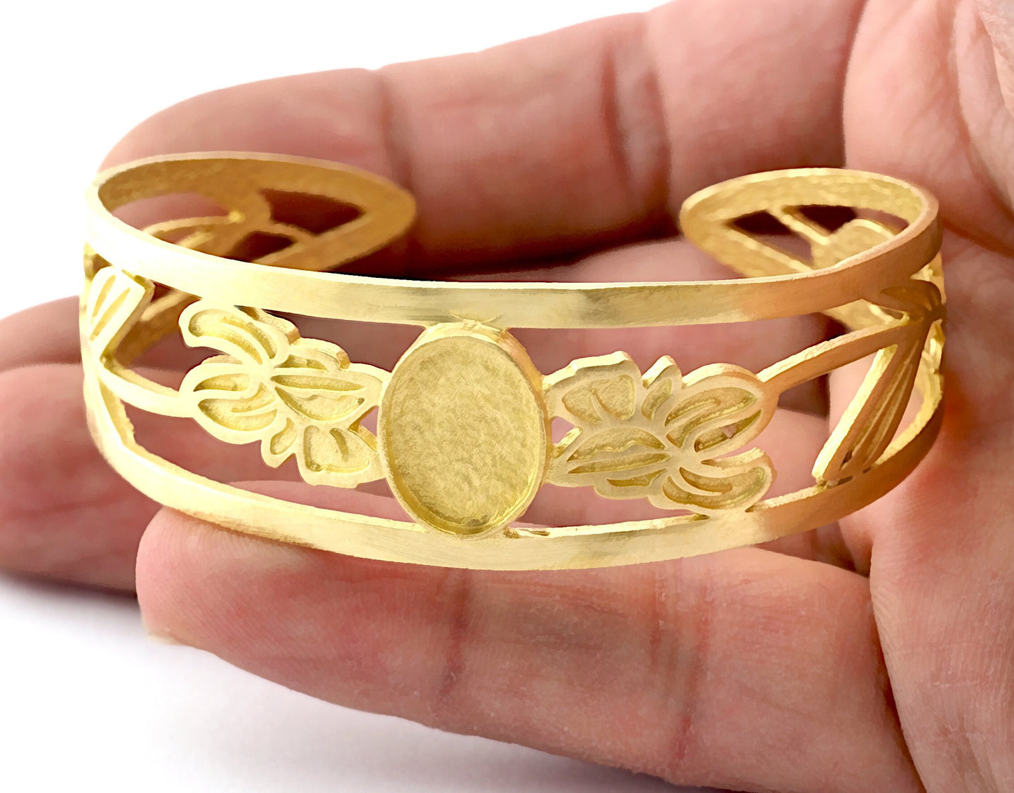 Oval Blank Flower Bracelet Monthly Flower (February Iris) Base Setting Blank Bezel Raw brass (10x14mm Blank ) 3789