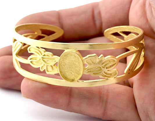 Oval Blank Flower Bracelet Monthly Flower (February Iris) Base Setting Blank Bezel Raw brass (10x14mm Blank ) 3789