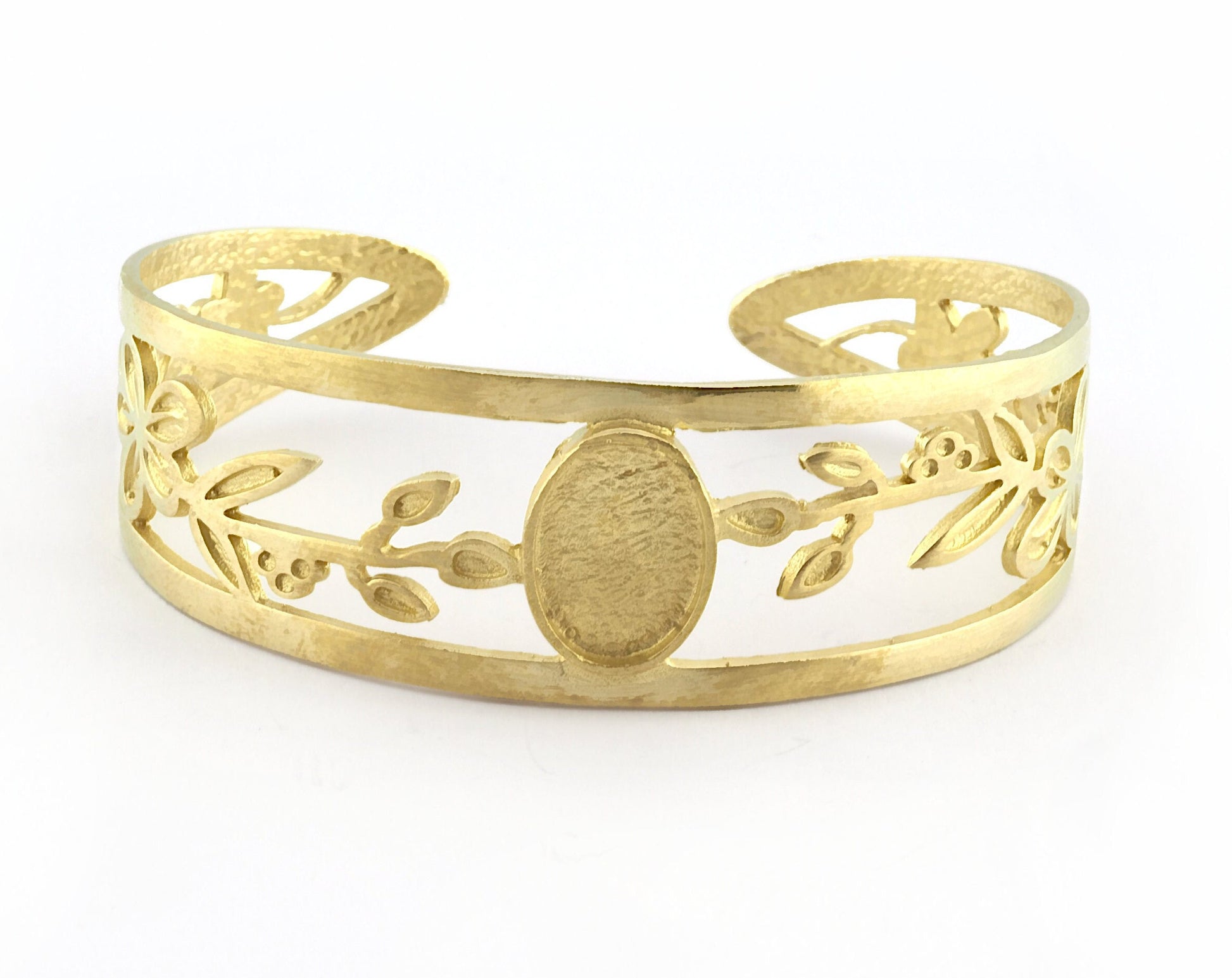 Oval Blank Flower Bracelet Monthly Flower (May Hawthorne) Base Setting Blank Bezel Raw brass (10x14mm Blank ) 5163