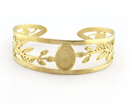 Oval Blank Flower Bracelet Monthly Flower (May Hawthorne) Base Setting Blank Bezel Raw brass (10x14mm Blank ) 5163