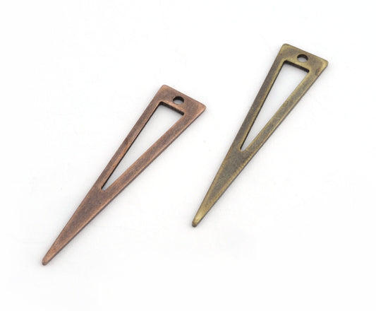 Triangle Antique Copper, Bronze plated brass 40x8mm (0.8mm thickness) 1 hole charms findings OZ2943-90