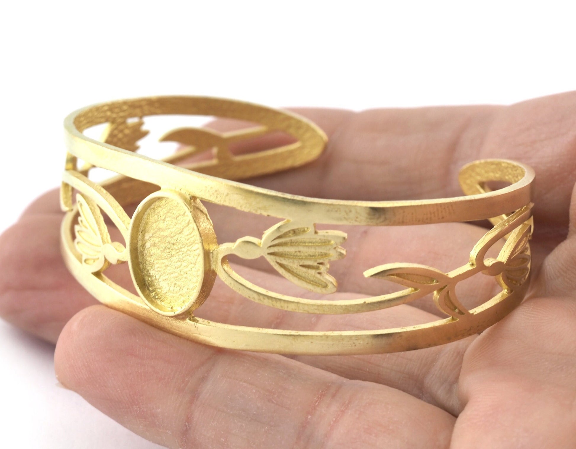 Oval Blank Flower Bracelet Monthly Flower (January Snowdrop) Base Setting Blank Bezel Raw brass (10x14mm Blank ) 5159