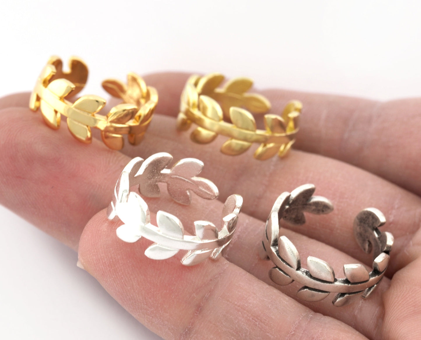 Leaf Wreath Ring Adjustable Raw brass, Shiny Silver, Antique silver, Shiny gold (18mm 8US inner size) 3909