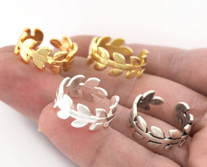 Leaf Wreath Ring Adjustable Raw brass, Shiny Silver, Antique silver, Shiny gold (18mm 8US inner size) 3909