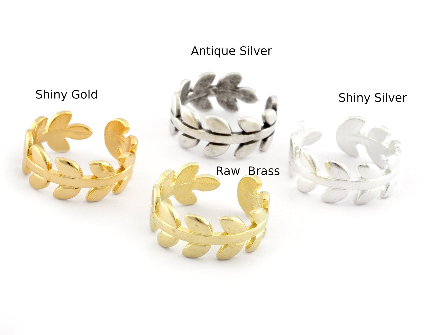 Leaf Wreath Ring Adjustable Raw brass, Shiny Silver, Antique silver, Shiny gold (18mm 8US inner size) 3909