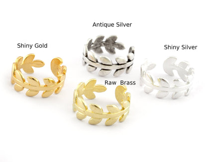 Leaf Wreath Ring Adjustable Raw brass, Shiny Silver, Antique silver, Shiny gold (18mm 8US inner size) 3909