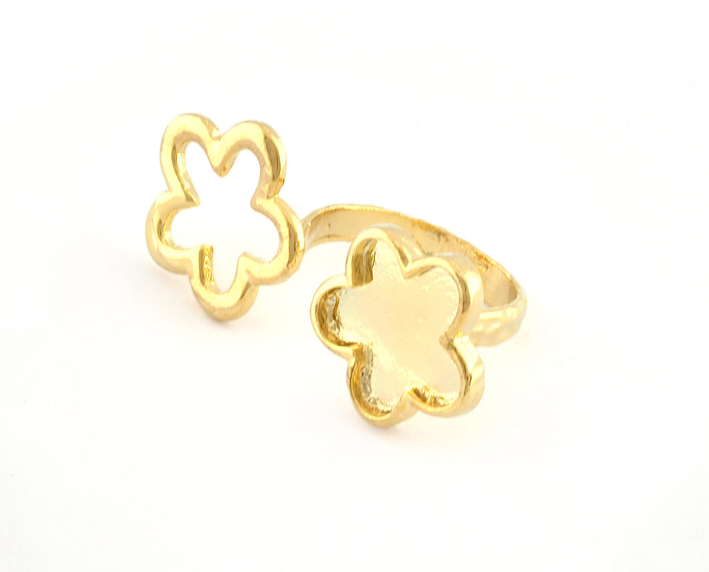 Daisy Flowers Ring Adjustable Ring Bezel Blank 21x36mm Shiny Gold Plated brass (19mm 9US inner size - Adjustable ) OZ2610