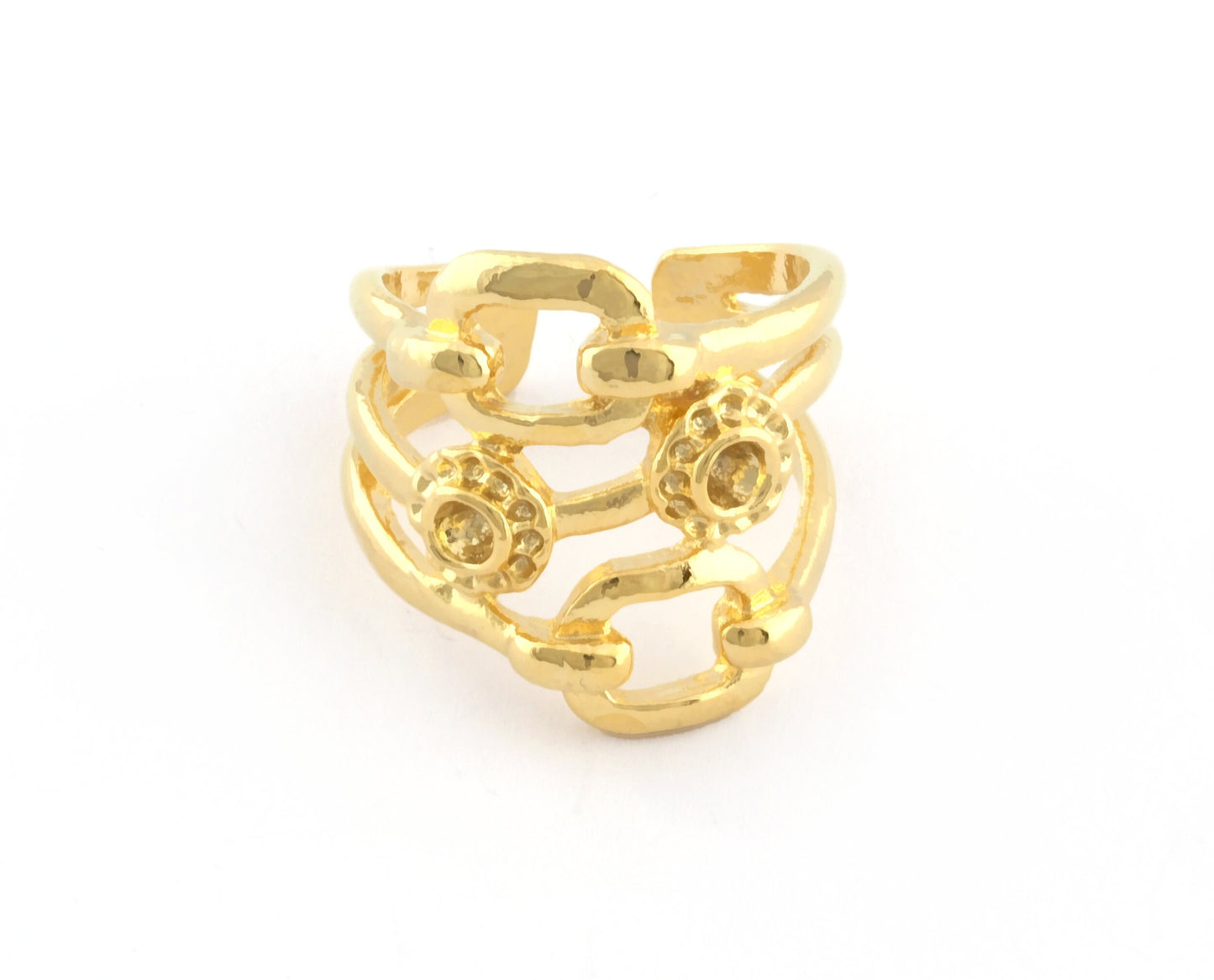 Chain Flower Ring Adjustable Ring Bezel - Shiny gold plated brass (18mm 8US inner size - Adjustable ) OZ2822