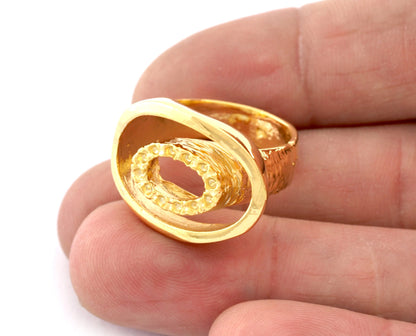 Oval Ring Adjustable Bezel (1mm) Shiny gold plated brass (16.5mm 6US inner size - Adjustable ) OZ2641