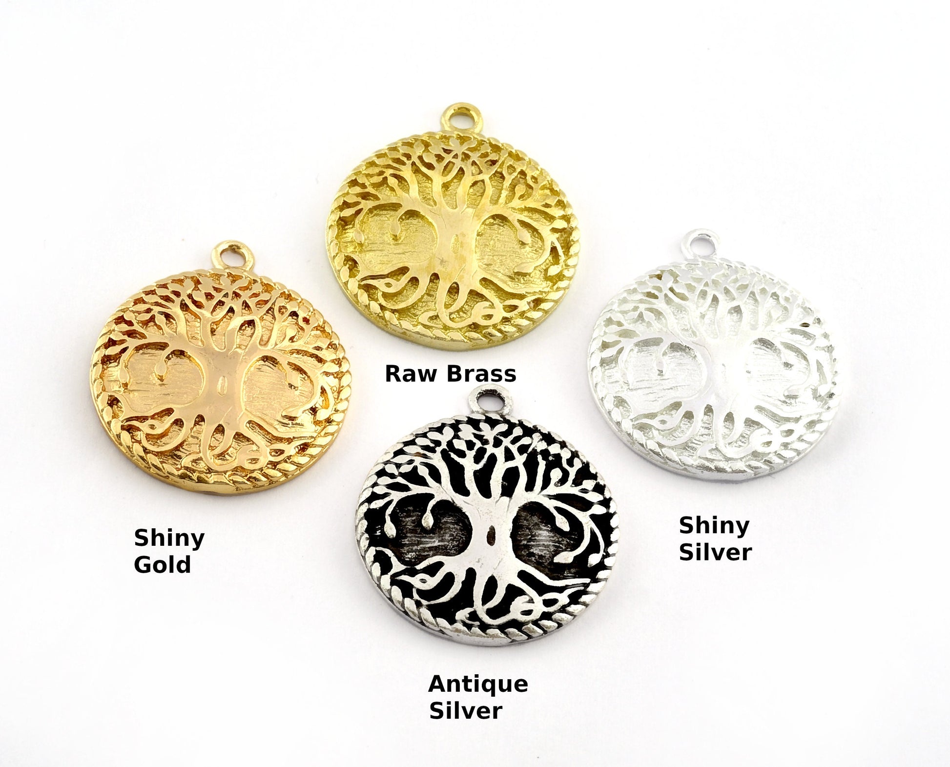 Tree Charms, Nature Charms, Round Pendant Raw Brass - Antique Silver - Shiny silver - Shiny gold 28x24mm 3044