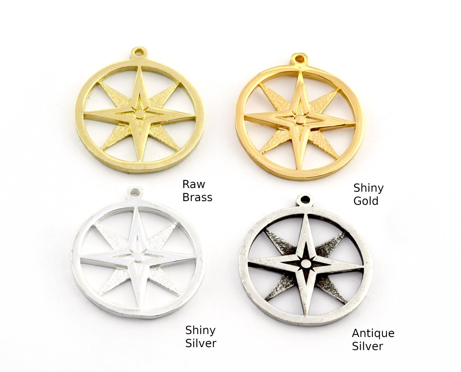 Compass Charms Pendant Raw Brass - Antique Silver - Shiny silver - Shiny gold 24x21mm 3010