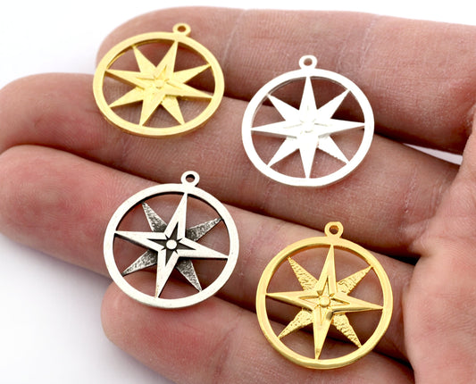 Compass Charms Pendant Raw Brass - Antique Silver - Shiny silver - Shiny gold 24x21mm 3010