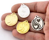 Hearts Charms Pendant Raw Brass - Antique Silver - Shiny silver - Shiny gold 26x21mm 3128