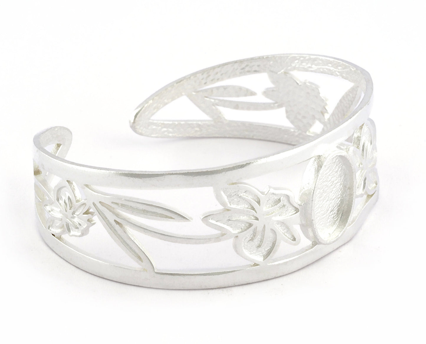 Oval Blank Flower Bracelet Monthly Flower (March Daffodil) Base Setting Blank Bezel Shiny Silver Plated Brass (10x14mm Blank ) 5158