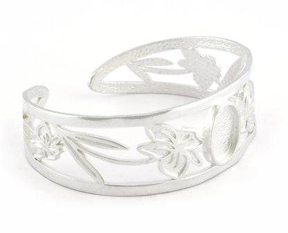 Oval Blank Flower Bracelet Monthly Flower (March Daffodil) Base Setting Blank Bezel Shiny Silver Plated Brass (10x14mm Blank ) 5158