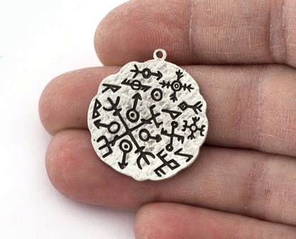 Petroglyph - Old symbols Charms Pendant - Raw Brass - Antique Silver - Shiny silver - Shiny gold 29x26mm 1267