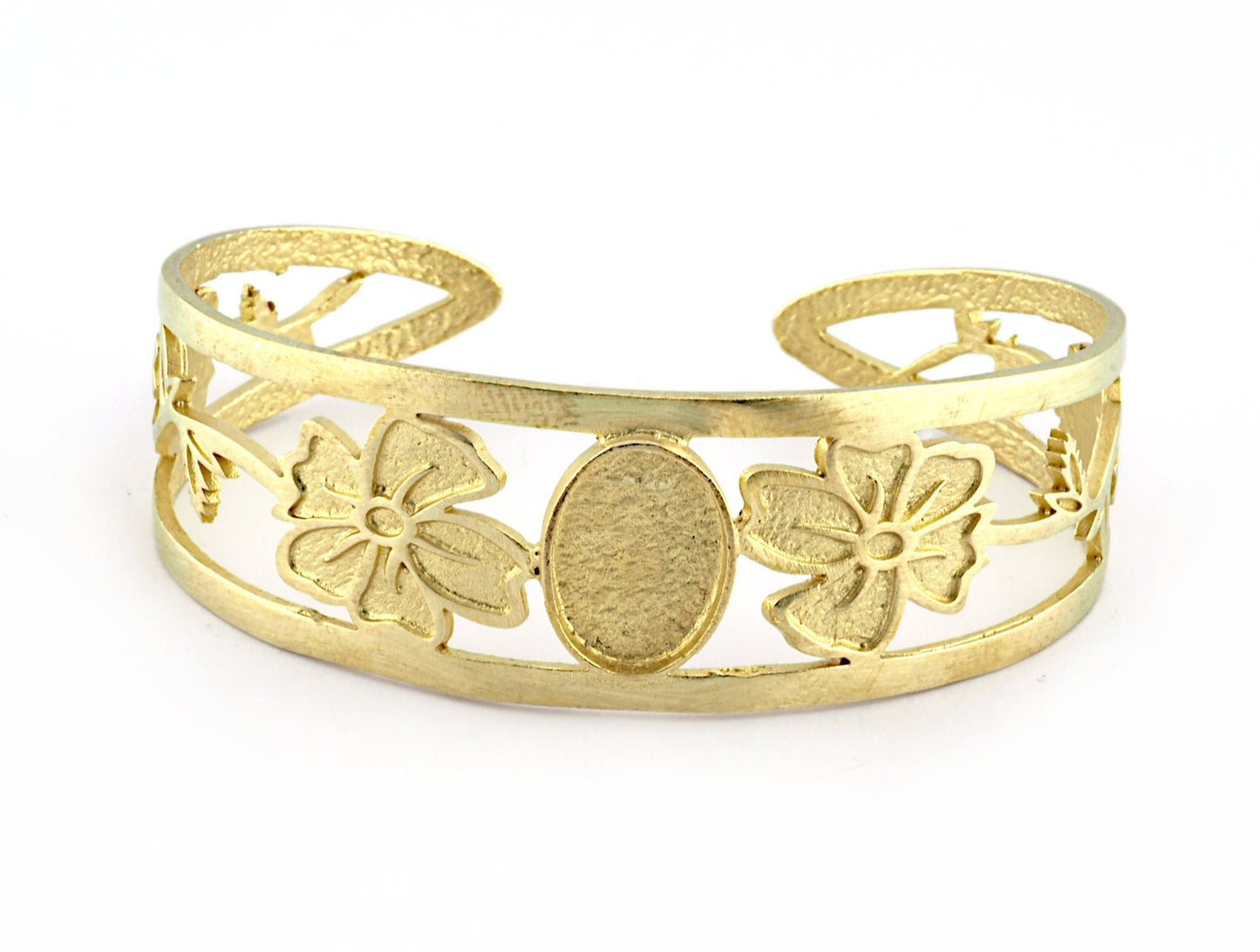 Oval Blank Flower Bracelet Monthly Flower (August Poppy) Base Setting Blank Bezel Raw brass (10x14mm Blank ) 3127