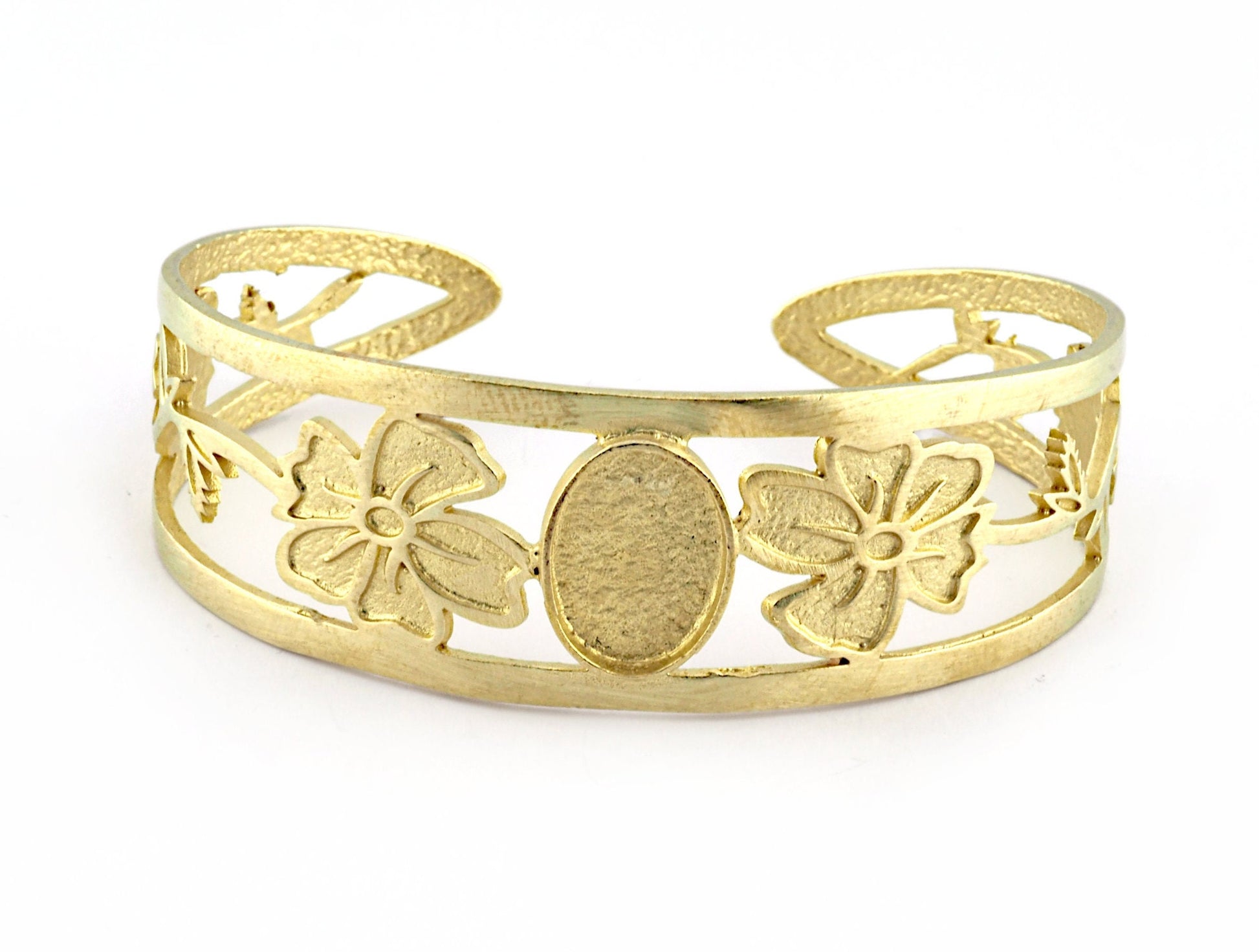 Oval Blank Flower Bracelet Monthly Flower (August Poppy) Base Setting Blank Bezel Raw brass (10x14mm Blank ) 3127