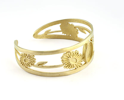 Oval Blank Flower Bracelet Monthly Flower (April Daisy) Base Setting Blank Bezel Raw brass (10x14mm Blank ) 2874