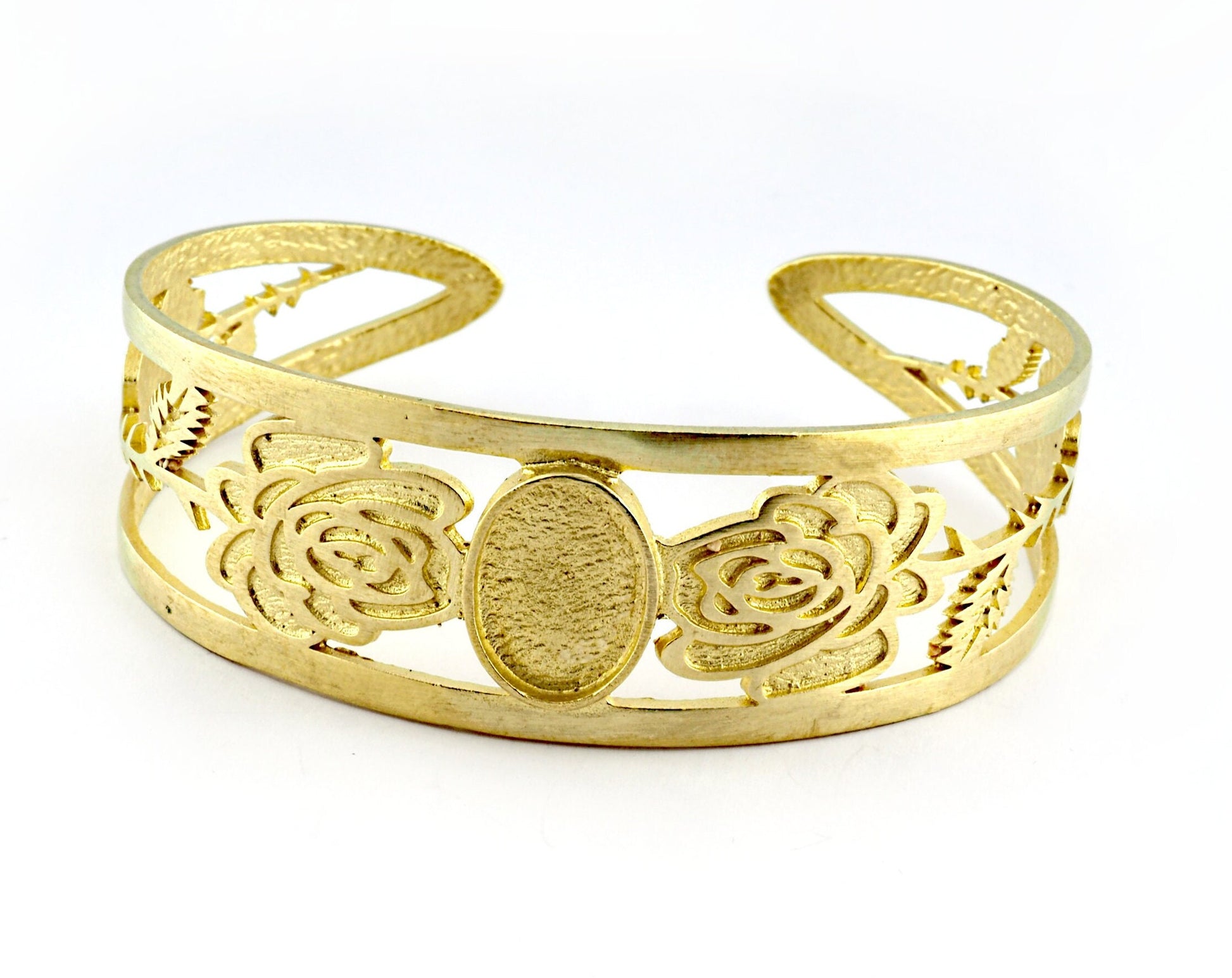 Oval Blank Flower Bracelet Monthly Flower (June Rose) Base Setting Blank Bezel Raw brass (10x14mm Blank ) 3049