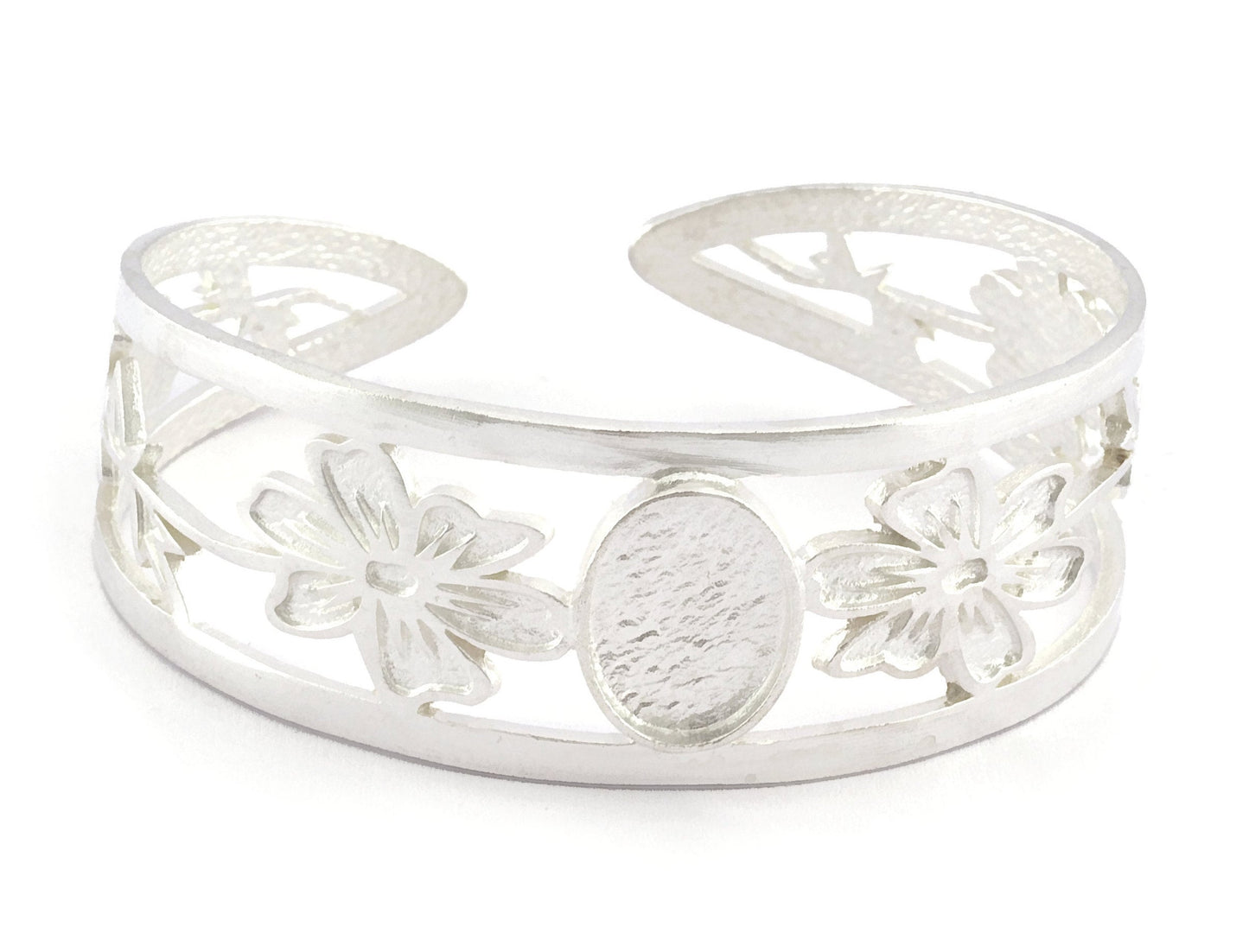 Oval Blank Flower Bracelet Monthly Flower (October Cosmos) Base Setting Blank Bezel Shiny Silver Plated Brass (10x14mm Blank ) 5161