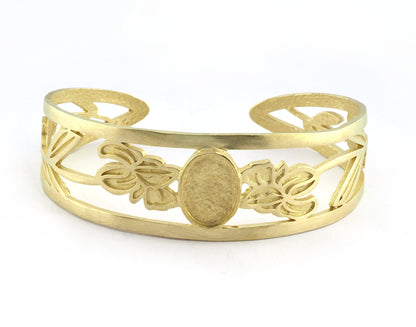 Oval Blank Flower Bracelet Monthly Flower (February Iris) Base Setting Blank Bezel Raw brass (10x14mm Blank ) 3789