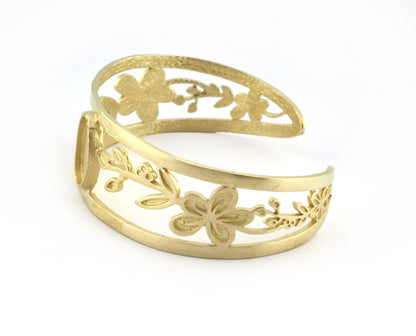 Oval Blank Flower Bracelet Monthly Flower (May Hawthorne) Base Setting Blank Bezel Raw brass (10x14mm Blank ) 5163