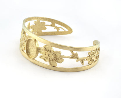 Oval Blank Flower Bracelet Monthly Flower (October Cosmos) Base Setting Blank Bezel Raw brass (10x14mm Blank ) 5161