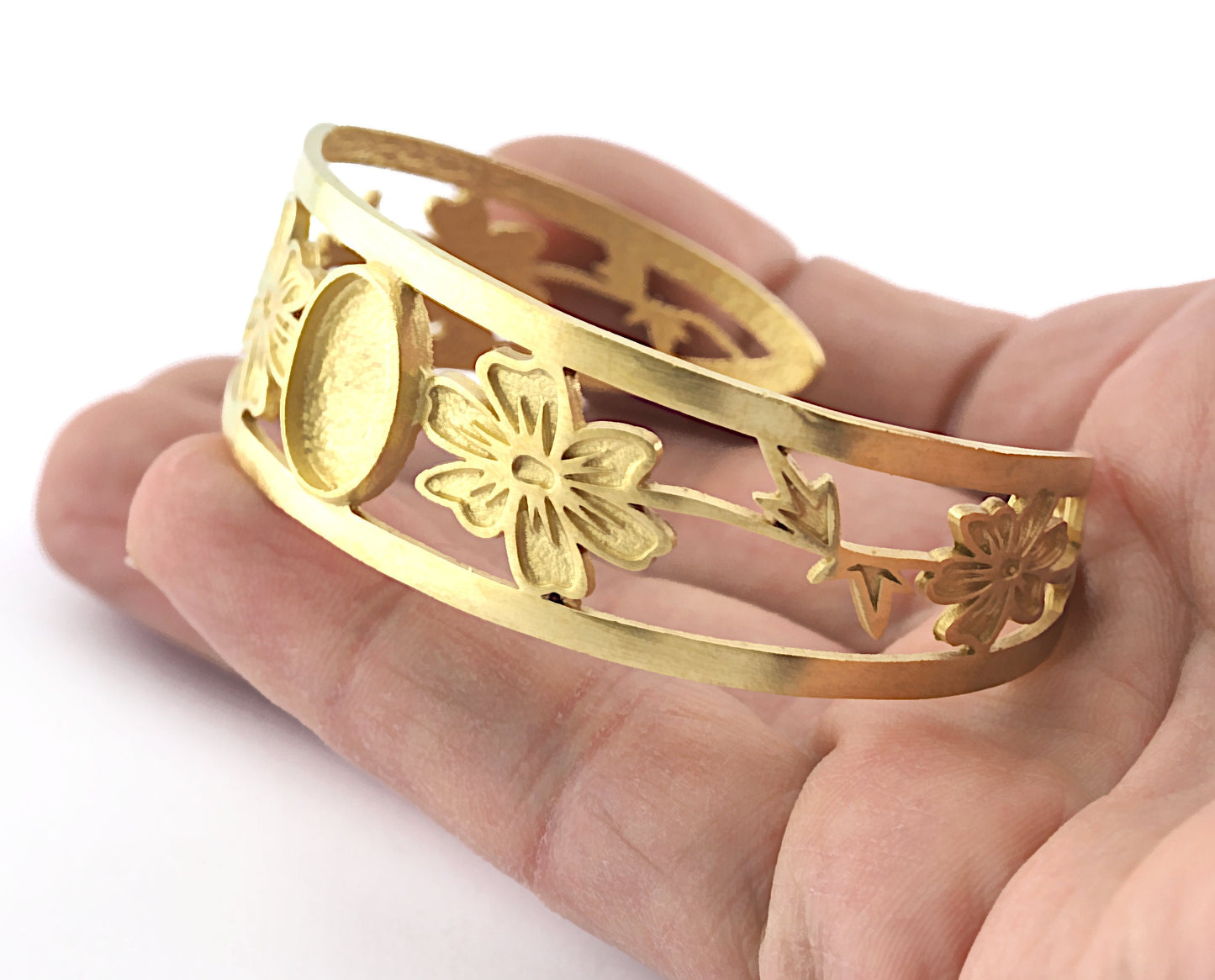 Oval Blank Flower Bracelet Monthly Flower (October Cosmos) Base Setting Blank Bezel Raw brass (10x14mm Blank ) 5161